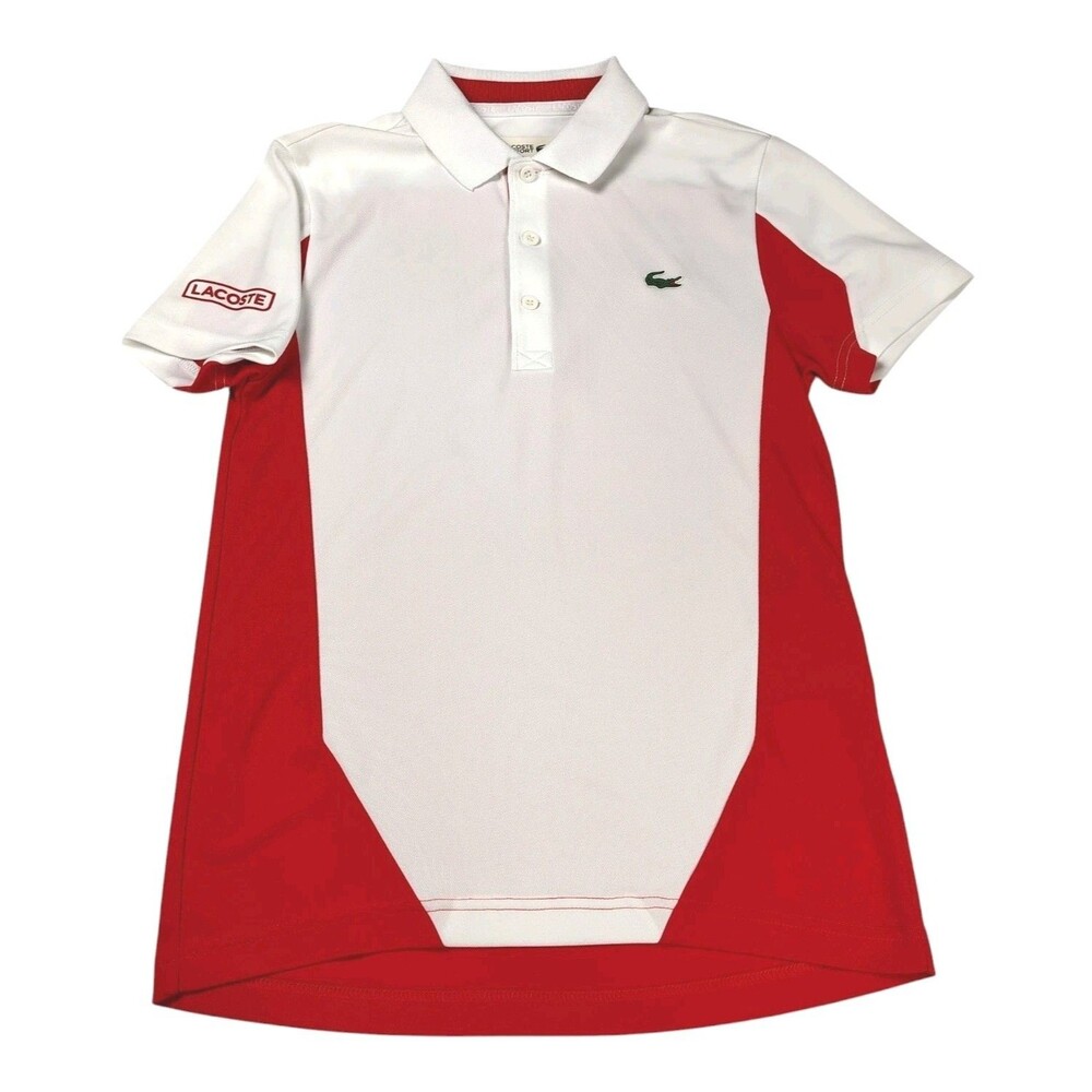 Lacoste Sport Polo Short Sleeve Golf Red White Stretch Shirt Sz 2 XS Womens